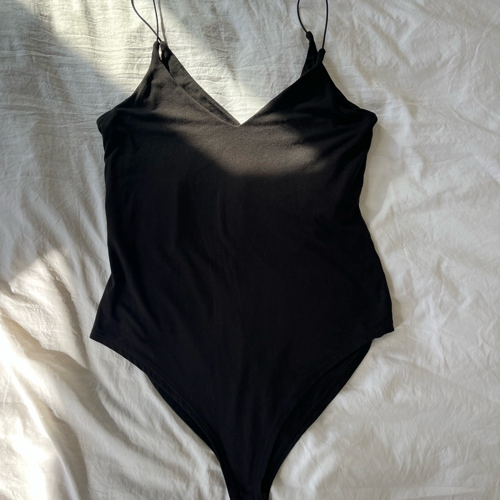 Black V-Neck Spaghetti Strap Bodysuit